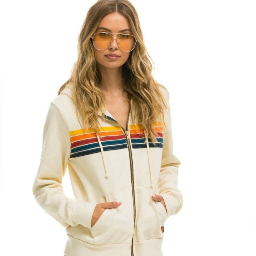 Aviator Nation 5 Stripe Hoodie - Vinatge White